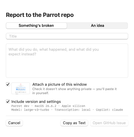 The bug report sheet